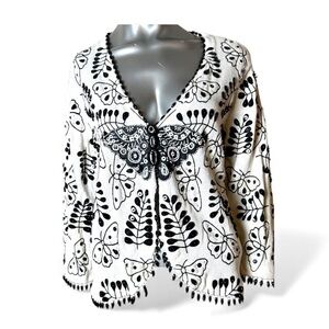 Black and White Butterfly Patterned Women's Cardigan